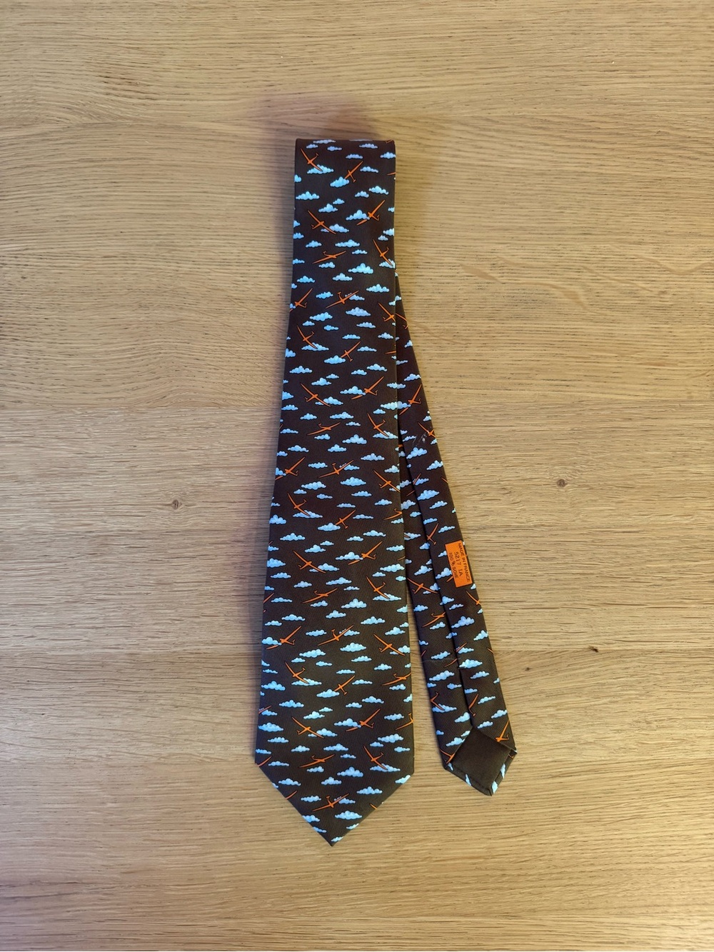 Hermès Paris Silk Tie Gliders Clouds 5217 IA Brown Made in France